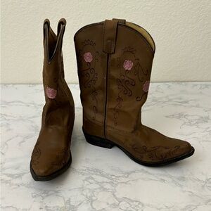 Western Boots Shyanne Floral 4D Brown Pink 414784 Pointed Toe Slip On​​